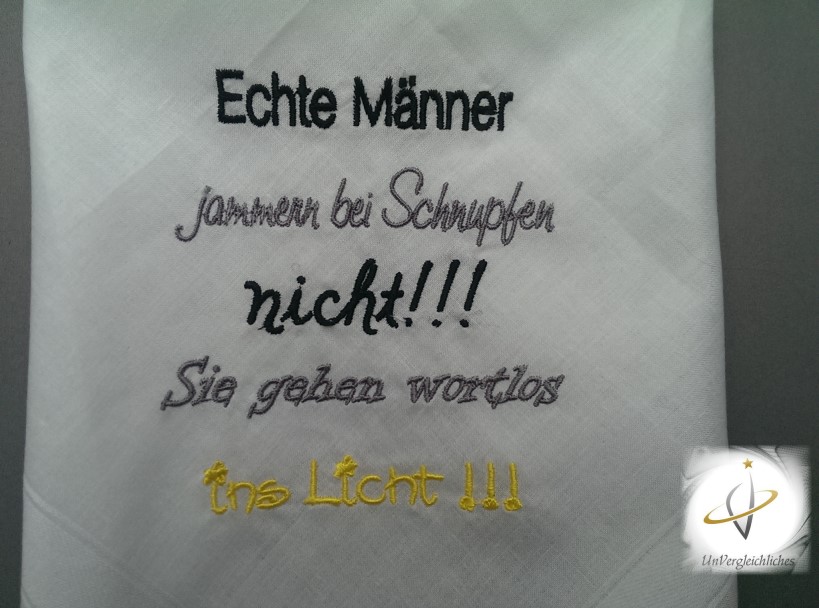Taschentuch Herren / Männer Sacktuch bestickt lustig "Männer Schnupfen
